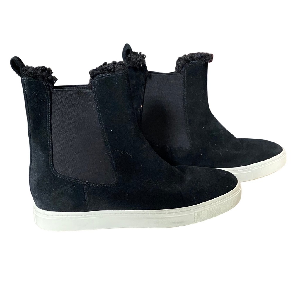 Vince Warren Black Suede Faux Fur Lined‎ Water Repellent Chelsea Boots
